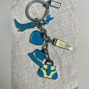 VTG Y2k Coach Blue & Cream Enamel Charm Keychain 4 in L